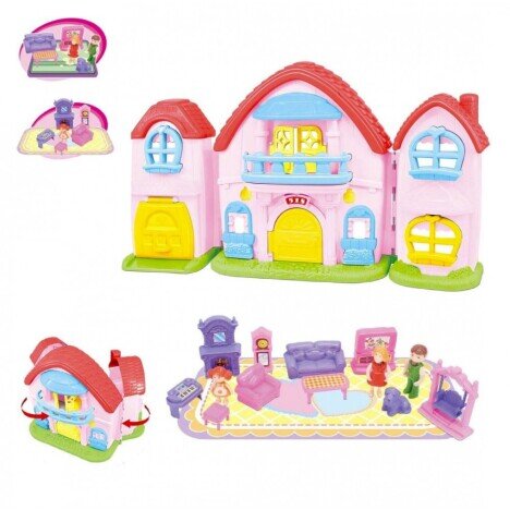 Set casa de papusi Happy Homestead, cu figurine si accesorii, multicolor, 58x8x38 cm